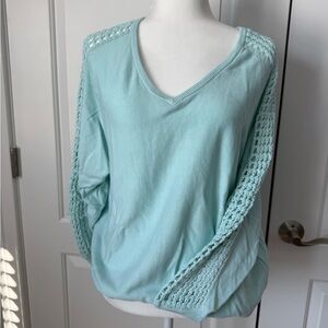 Lane Bryant Soft Blue Knit Top with Crochet Detail